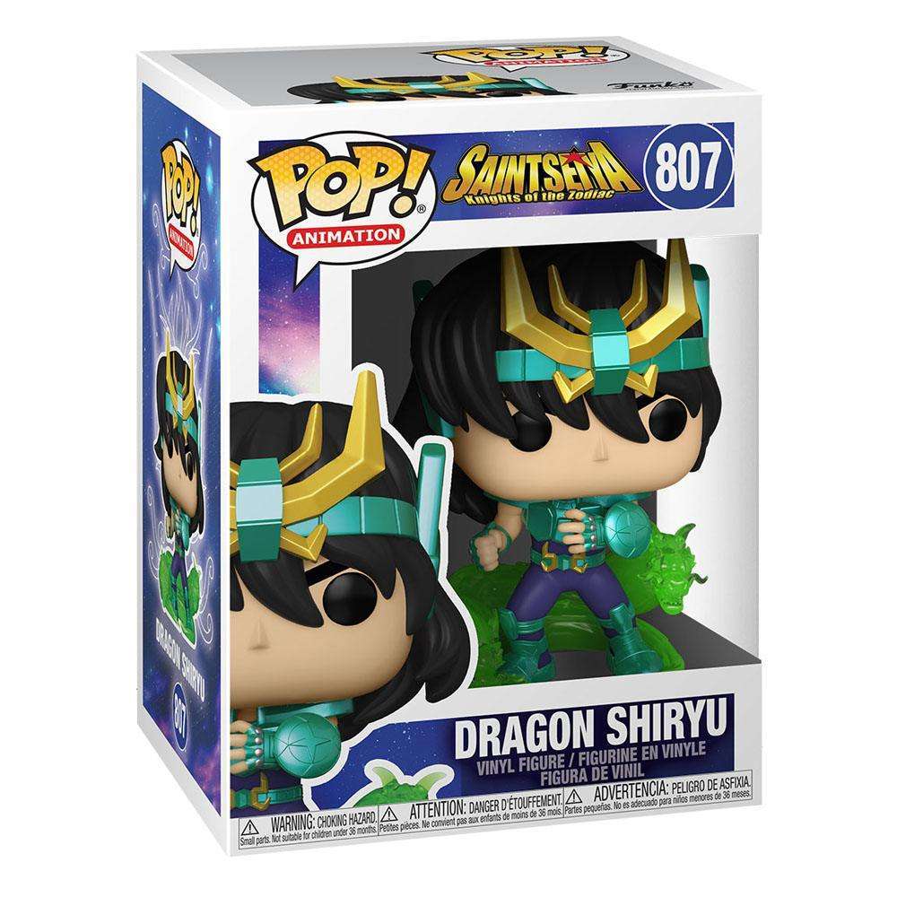 Funko POP! Dragon Shiryu #807 vinyl figure in its original branded window box packaging, front and side view.