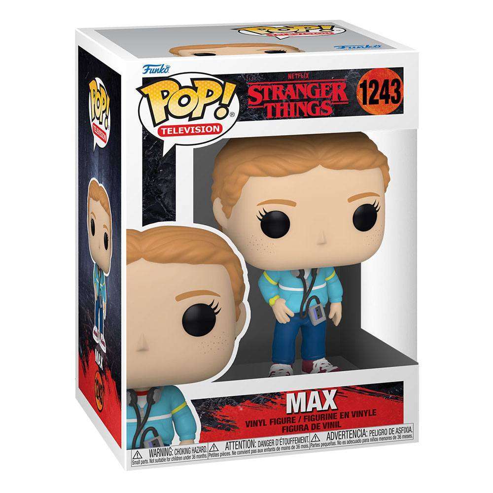 Funko POP! Stranger Things 4 Max #1243 vinyl figure in its original branded display box, front and side view.