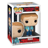 Funko POP! Stranger Things 4 Max #1243 vinyl figure in its original branded display box, front and side view.