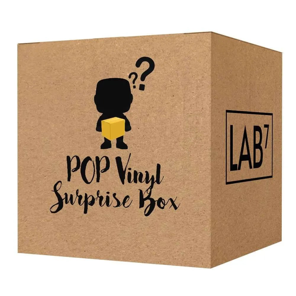 Funko POP! Surprise Box bundle in a brown cardboard box with black logo graphics and a Lab7 side stamp.