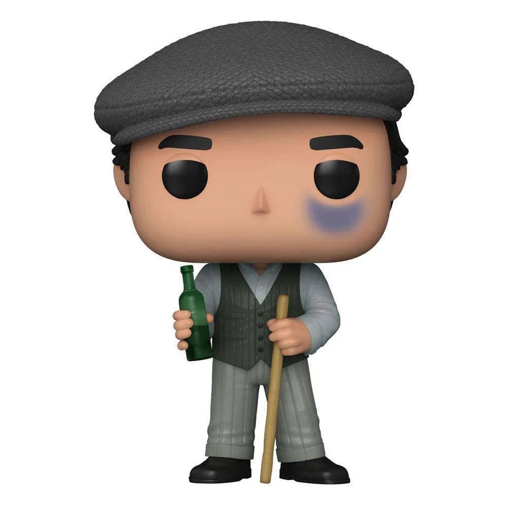 Funko POP! Michael Corleone figure wearing a grey cap and vest, holding a green bottle and cane with a bruised eye.