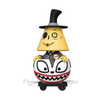 Funko POP! Mayor in Vampire Teddy train cart vinyl figure, featuring a yellow conical head and grey suit, front view.