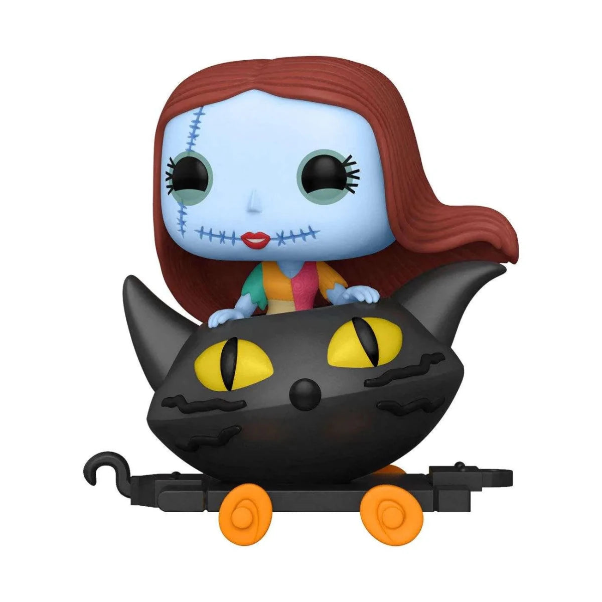 Funko POP! Sally in Cat Train Cart vinyl figure with blue skin, red hair, and a black cat-shaped cart with yellow eyes.