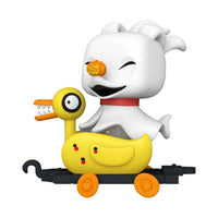 Funko POP! Zero in Duck Train Cart vinyl figure with a white ghost dog, orange pumpkin nose, and yellow duck cart.