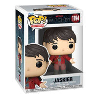 Funko POP! Jaskier vinyl figure #1194 from The Witcher in its original branded display box, front and side view.