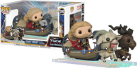 Funko POP! Thor, Toothgnasher, and Toothgrinder in the Goat Boat from Love and Thunder with its display box.