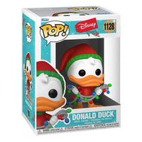 Funko POP! Holiday Donald Duck vinyl figure in its blue and white branded display box, showing a front-facing view.