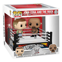 Funko POP! WWE Cena vs Rock 2-pack in a wrestling ring display box with stylized vinyl figures.