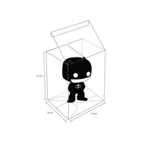Technical line drawing of a Funko Protective Case for Funko POP! figures showing dimensions and box structure.