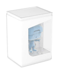Clear Funko Protective Display Case holding a light blue Funko POP! figure, shown from a front-angle view.