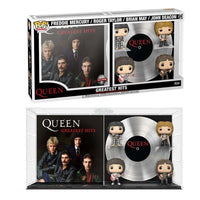Funko Queen Greatest Hits POP! Albums 4-pack featuring vinyl figures of the band members and a silver record display.