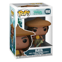 Funko Pop! Raya #998 vinyl figure in its original window display box, showing a front and side view of the character.