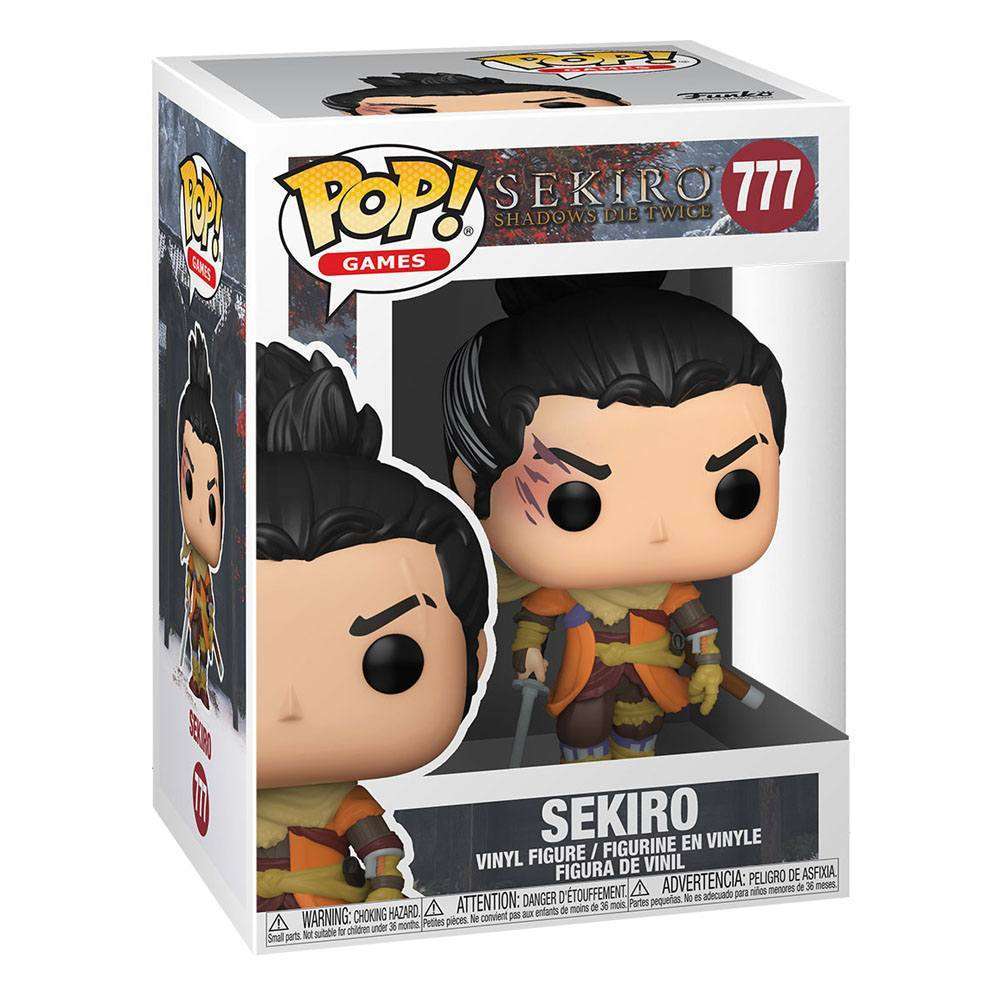 Sekiro Funko Pop! vinyl figure in its original branded window display box, showing the character with a facial scar.