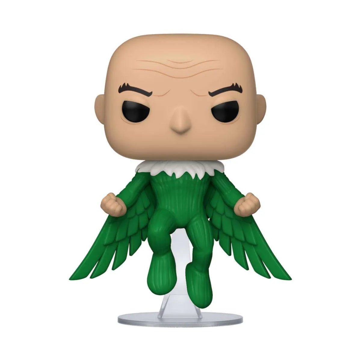 Funko Pop Vulture First Appearance figure in a green suit with wings, floating on a clear stand, front view.
