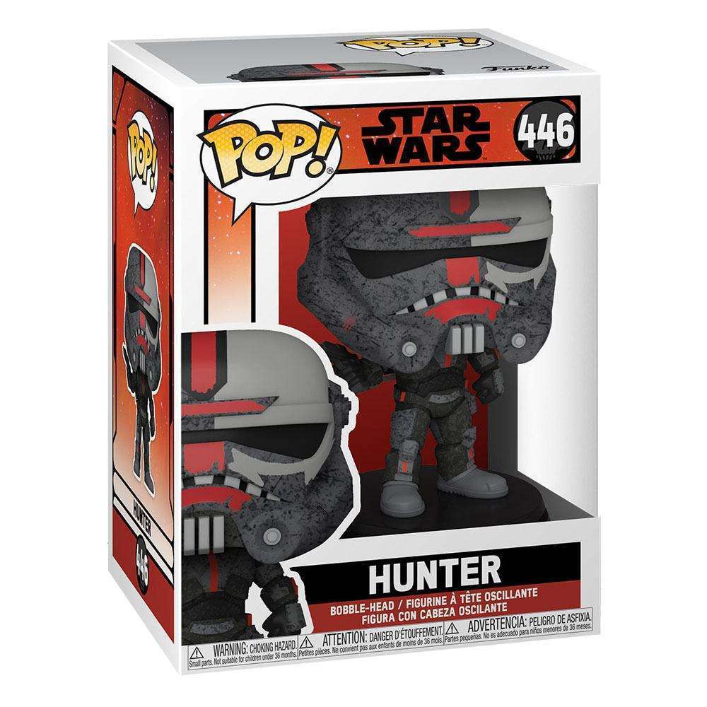 Hunter Funko Pop! vinyl figure in its Star Wars: The Bad Batch window display box, showing the character's helmet.