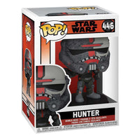 Hunter Funko Pop! vinyl figure in its Star Wars: The Bad Batch window display box, showing the character's helmet.