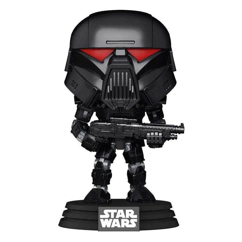 Front view of Funko Star Wars Dark Trooper Pop! #466 featuring a black armored droid figure holding a blaster.