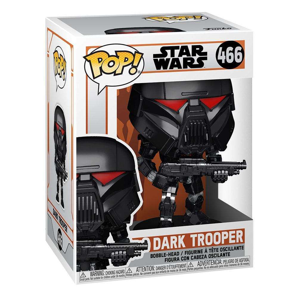 Funko Pop! Star Wars Dark Trooper #466 in its original window display box featuring a black robotic figure.