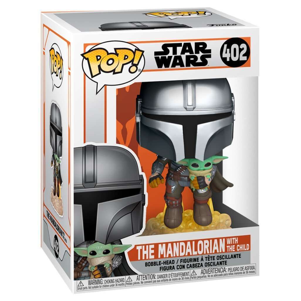 Funko Pop The Mandalorian with The Child vinyl figure in its original Star Wars branded display box.