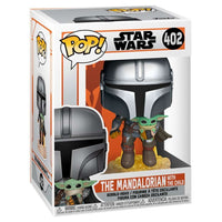 Funko Pop The Mandalorian with The Child vinyl figure in its original Star Wars branded display box.