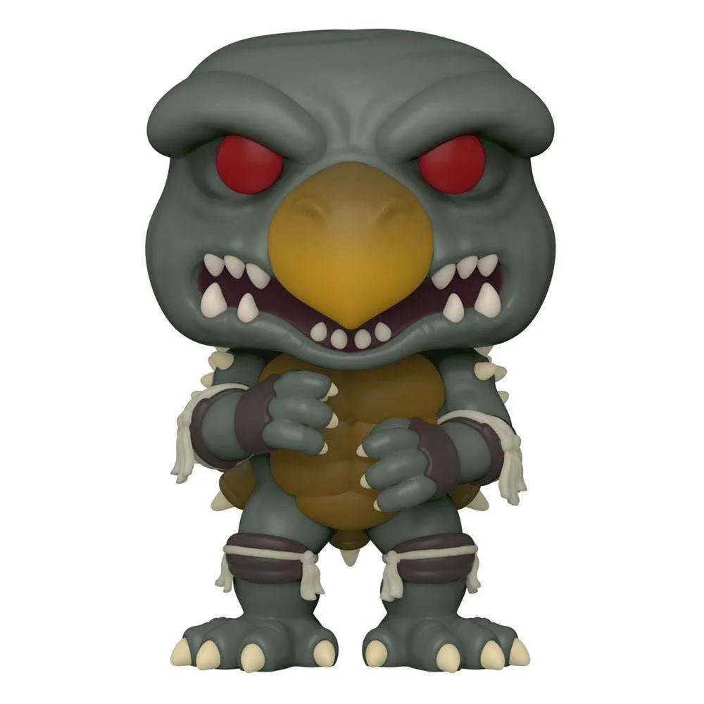 Front view of Tokka Funko Pop vinyl figure with gray skin, red eyes, a yellow beak, and brown shell accents.