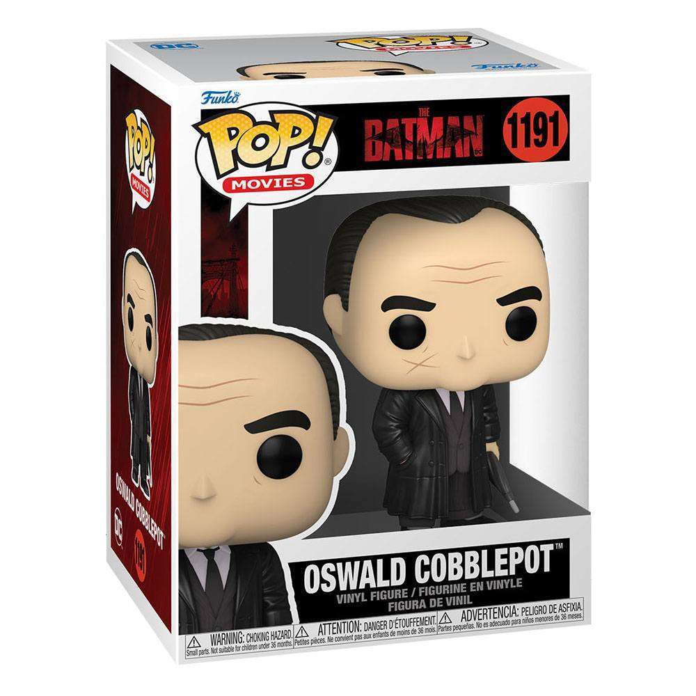 Funko Pop! The Batman Oswald Cobblepot #1191 vinyl figure in its original window display box, front and side view.