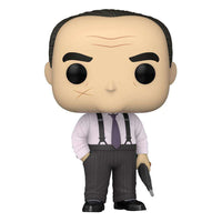 Funko Pop! Oswald Cobblepot from The Batman, featuring a scarred face, light shirt, purple tie, and black umbrella.