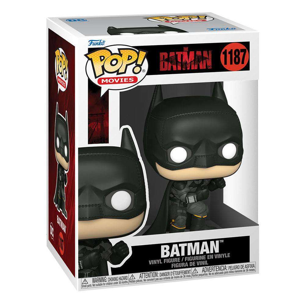 Funko The Batman Pop! #1187 vinyl figure in its original display box, showing the black-suited hero from the front.