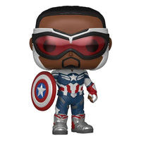 Captain America Funko Pop! vinyl figure wearing a white, blue, and red suit with goggles and holding a circular shield.