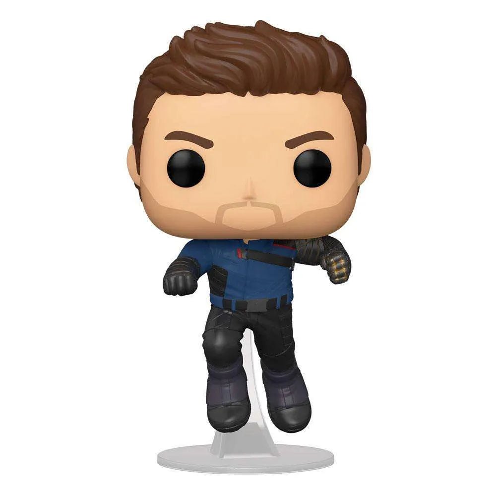 Winter Soldier Funko Pop! vinyl figure in a blue tactical suit with a metallic arm, shown from the front.