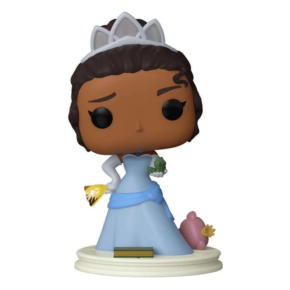 Funko Ultimate Disney Princess Tiana #1014 vinyl figure wearing a blue gown, tiara, and holding a small green frog.