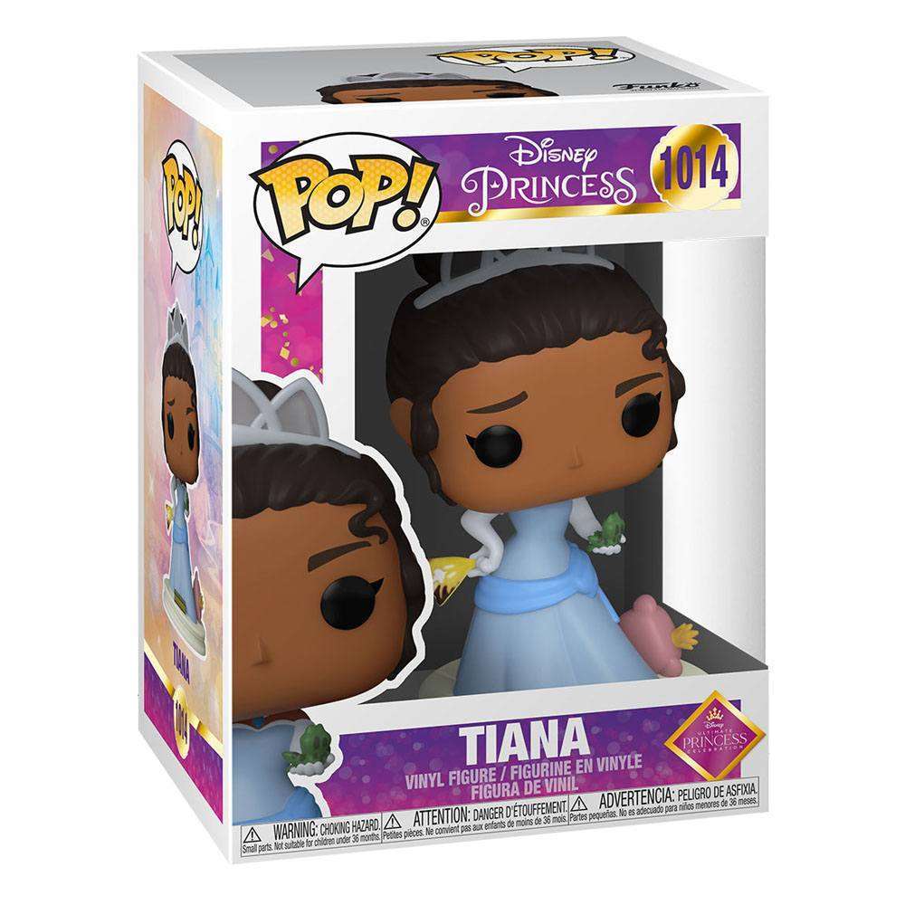 Funko Pop Tiana Ultimate Disney Princess #1014 vinyl figure in its original display box, front and side view.
