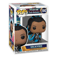 Funko Pop Valkyrie #1042 from Thor: Love and Thunder in its original window display box, front and side view.