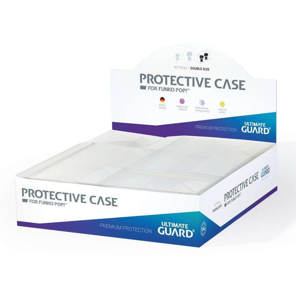Clear plastic Ultimate Guard protective case for double-sized Funko POP! figures in retail display packaging.