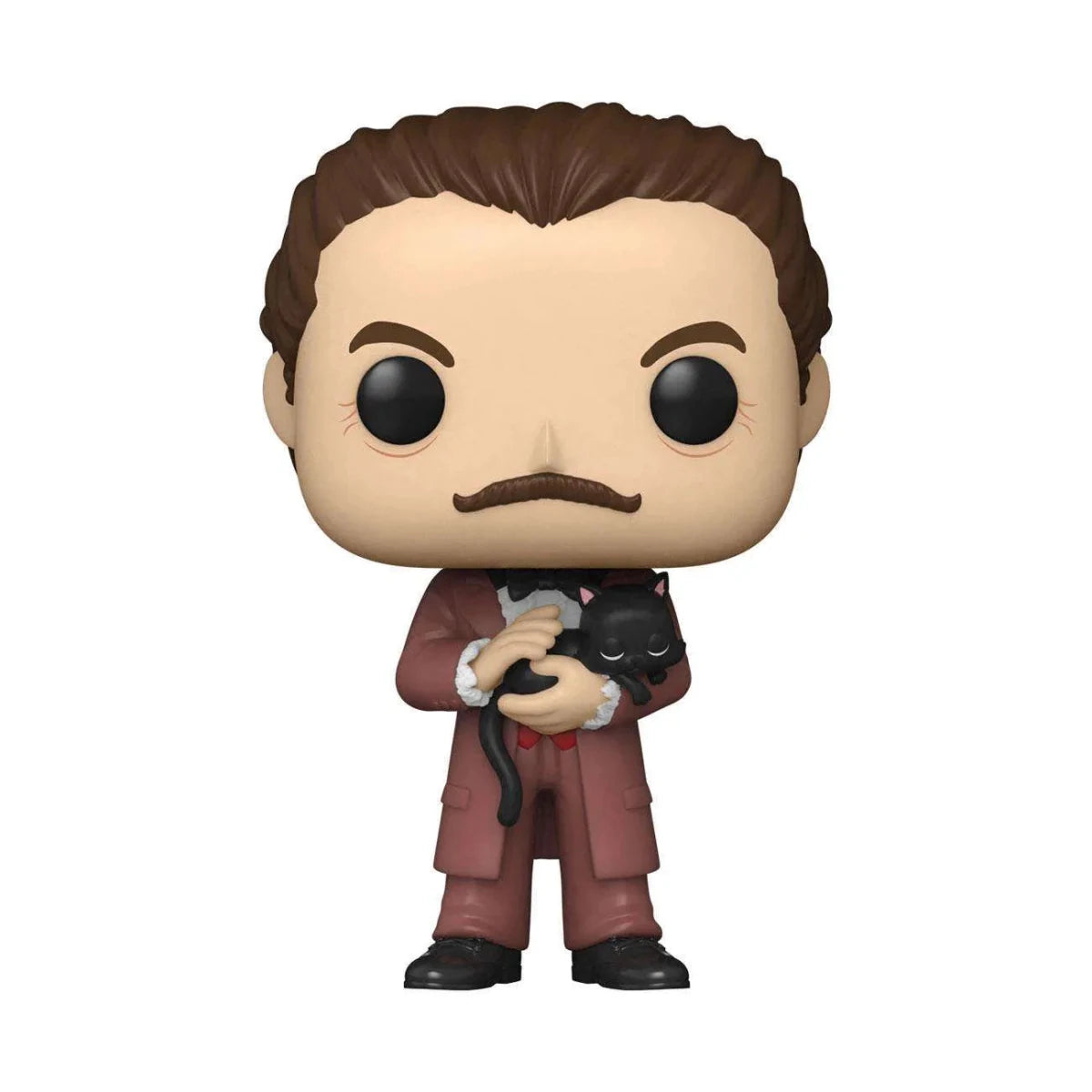 Vincent Price Funko Pop vinyl figure wearing a maroon suit and holding a small black cat, front view.