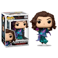 Agatha Harkness Funko Pop! vinyl figure with dark hair and a purple and teal dress, shown with its display box.