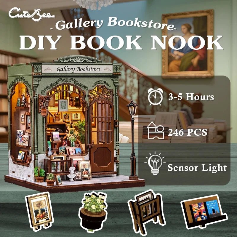 Gallery Bookstore Miniature House DIY Book Nook With LED in Malta | LAB7