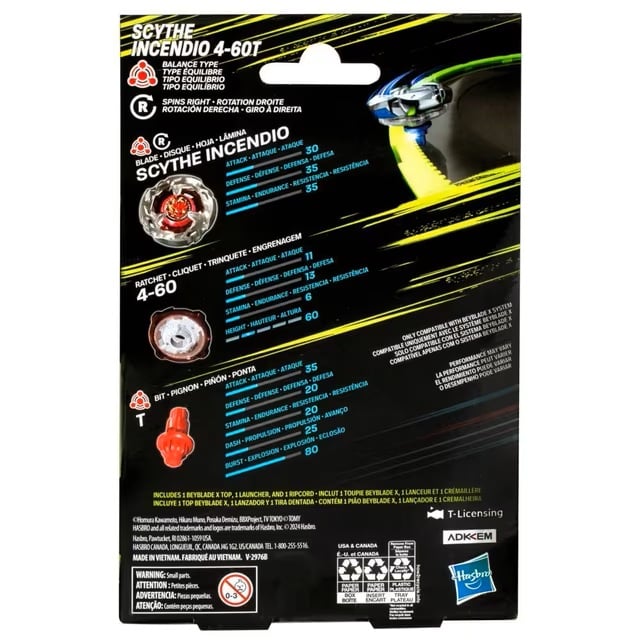 Hasbro Beyblade X Scythe Incendio 4 - 60T Starter Pack – Balance Type by LAB7 Malta, Europe