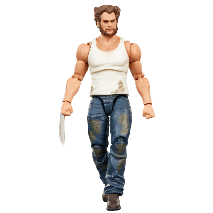 Front view of the 15cm Hasbro Cavillrine Marvel Legends figure wearing a white tank top and dirty blue jeans with claws.