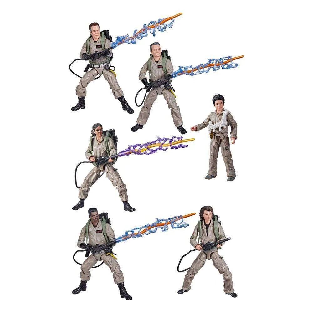 Hasbro Ghostbusters: Afterlife Plasma Series 15 cm action figures in tan jumpsuits with proton packs and energy effects.
