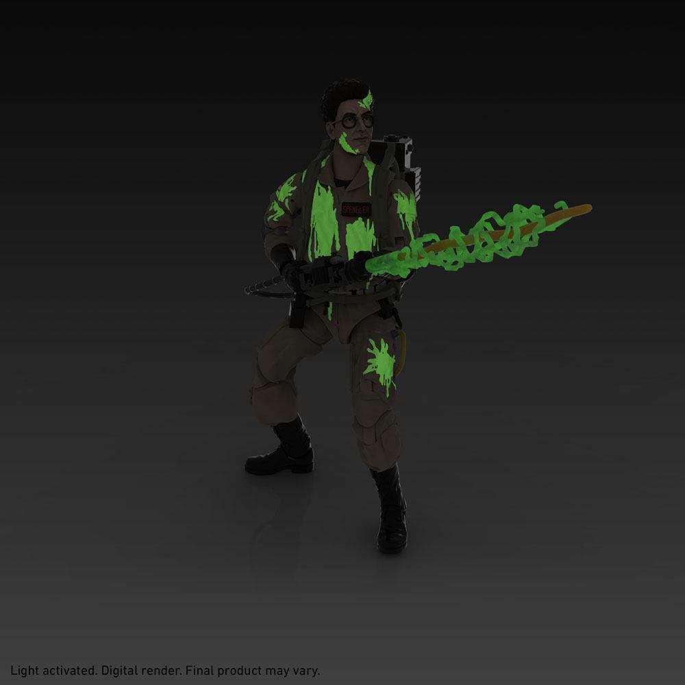 Hasbro Ghostbusters Plasma Series Egon Spengler 6-inch figure with glow-in-the-dark slime effects on a tan flight suit.