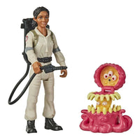 Hasbro Ghostbusters Fright Features Lucky figure in a tan flight suit with a proton pack and a pink monster accessory.