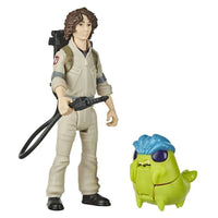 Hasbro Ghostbusters Fright Features Trevor figure in a tan flight suit with a proton pack and a small green ghost.