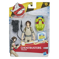 Hasbro Ghostbusters Fright Features Trevor figure in blister packaging with proton pack and two ghost accessories.