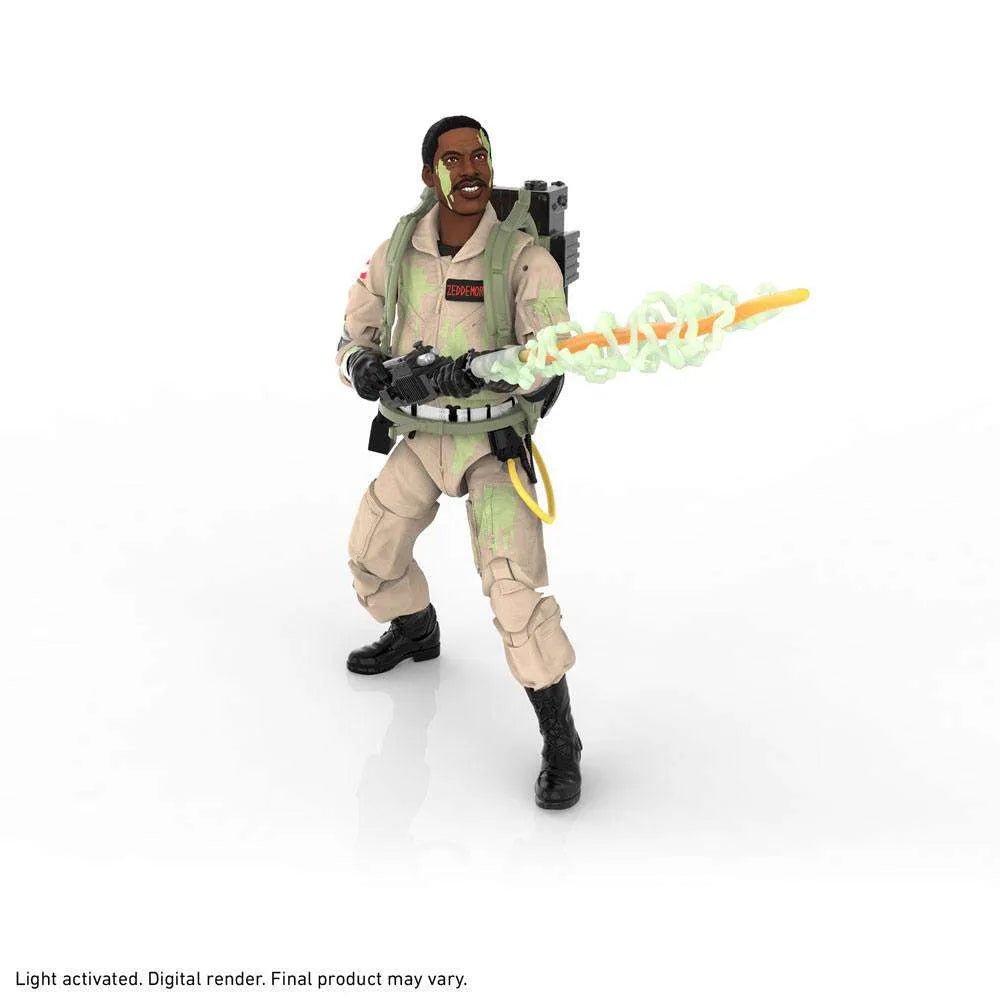 Hasbro Ghostbusters Winston Zeddemore Plasma Series figure in a tan jumpsuit with glow-in-the-dark slime effects.