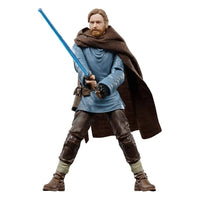 Hasbro Star Wars Black Series Obi-Wan Kenobi 6-inch figure holding a blue lightsaber, wearing a blue tunic and brown cloak.