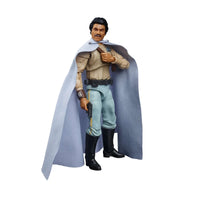 Hasbro Star Wars The Black Series General Lando Calrissian action figure wearing a light blue cape and tan uniform.