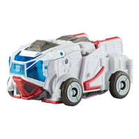Hasbro Transformers Studio Series Autobot Ratchet in white and red vehicle mode, viewed from a front-side angle.