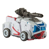 Hasbro Transformers Studio Series Autobot Ratchet in white and red vehicle mode with a mounted black cannon.