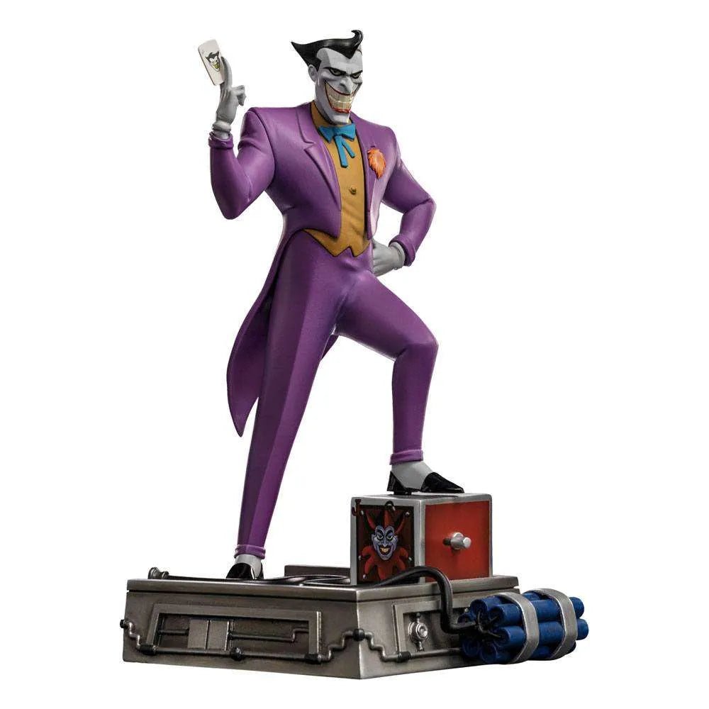 Iron Studios Joker 1/10 scale statue from Batman The Animated Series, featuring the character holding a playing card.